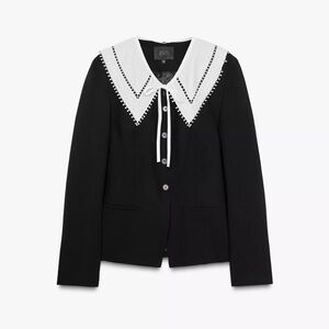 Zara Contrast Detachable White Collar Blazer Black NWT